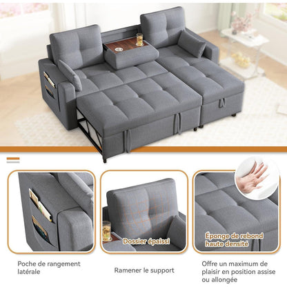 Modulares Schlafsofa mit Stauraum & Getränkehalter – Grau
