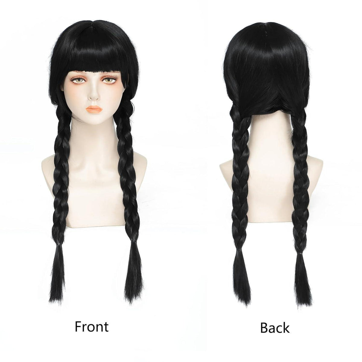 26 Zoll Geflochtene Schwarz Perücke für Wednesday Addams Cosplay