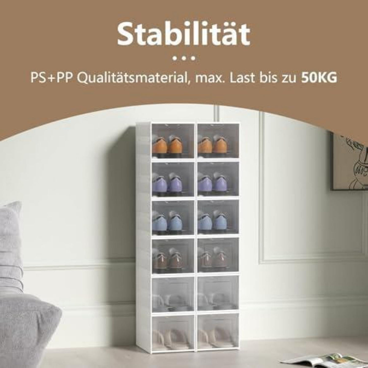 Faltbare Schuhboxen 12er Set – Platzsparend & Stapelbar