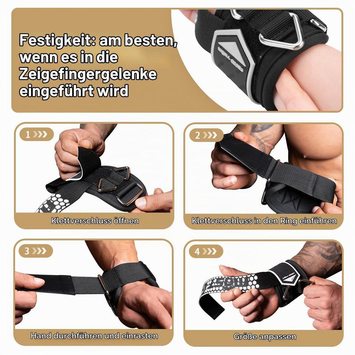 2-in-1 Zughilfen Krafttraining mit D-Ringen, Größe M (17-23cm)
