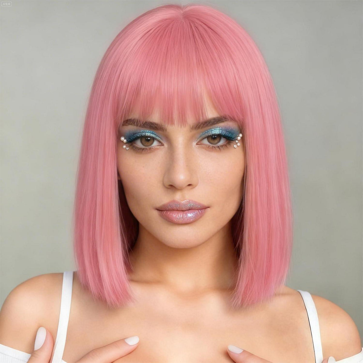 Rosa Bob Perücke mit Pony – 13 Zoll Synthetik