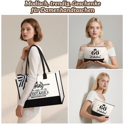 Einkaufstasche 60. Geburtstag Frau – Vintage 1966 Set mit Kosmetiktasche & Karte
