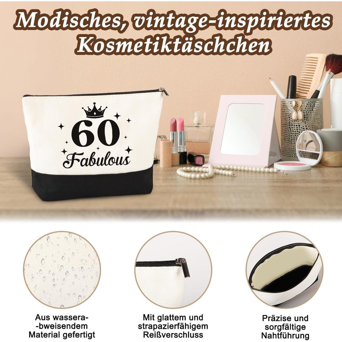 Einkaufstasche 60. Geburtstag Frau – Vintage 1966 Set mit Kosmetiktasche & Karte