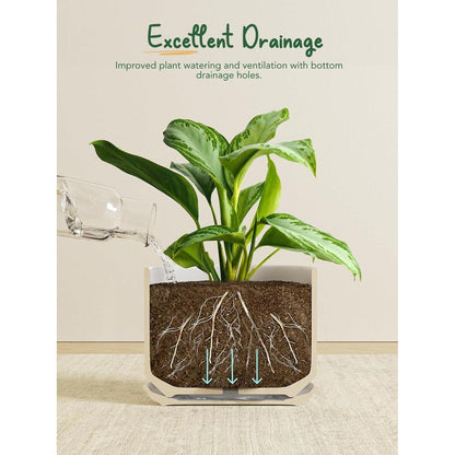 Keramik Blumentopf 25cm mit Untersetzer & Drainageloch, Weiß