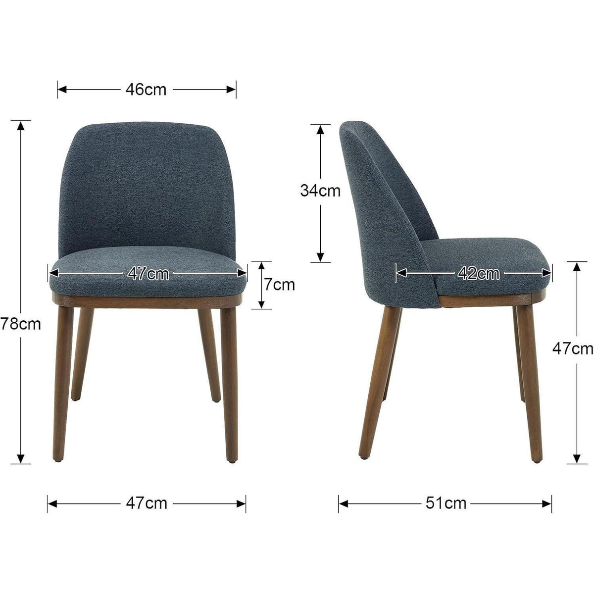 Esszimmerstühle Set 4 Blau – Gepolsterte Küchenstühle Holzbeine