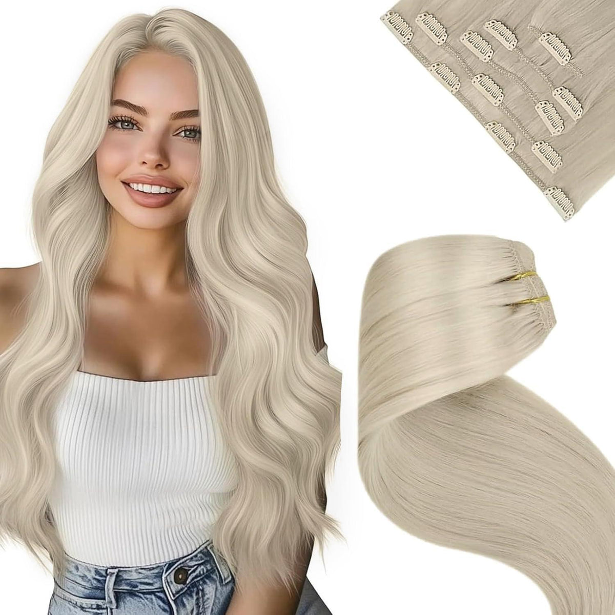 Echthaar Clip-in Extensions Blond 45cm - Voller Kopf