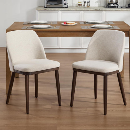 Esszimmerstühle 2er Set, Beige Leinen Polsterstuhl mit Holzbeinen