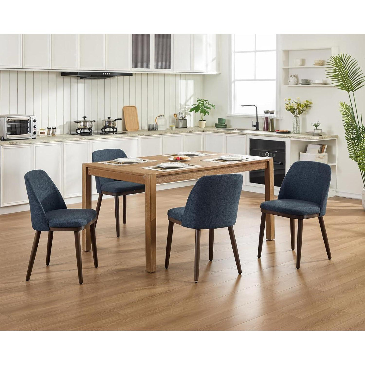 Esszimmerstühle Set 2 Blau – Gepolsterte Küchenstühle Holzbeine