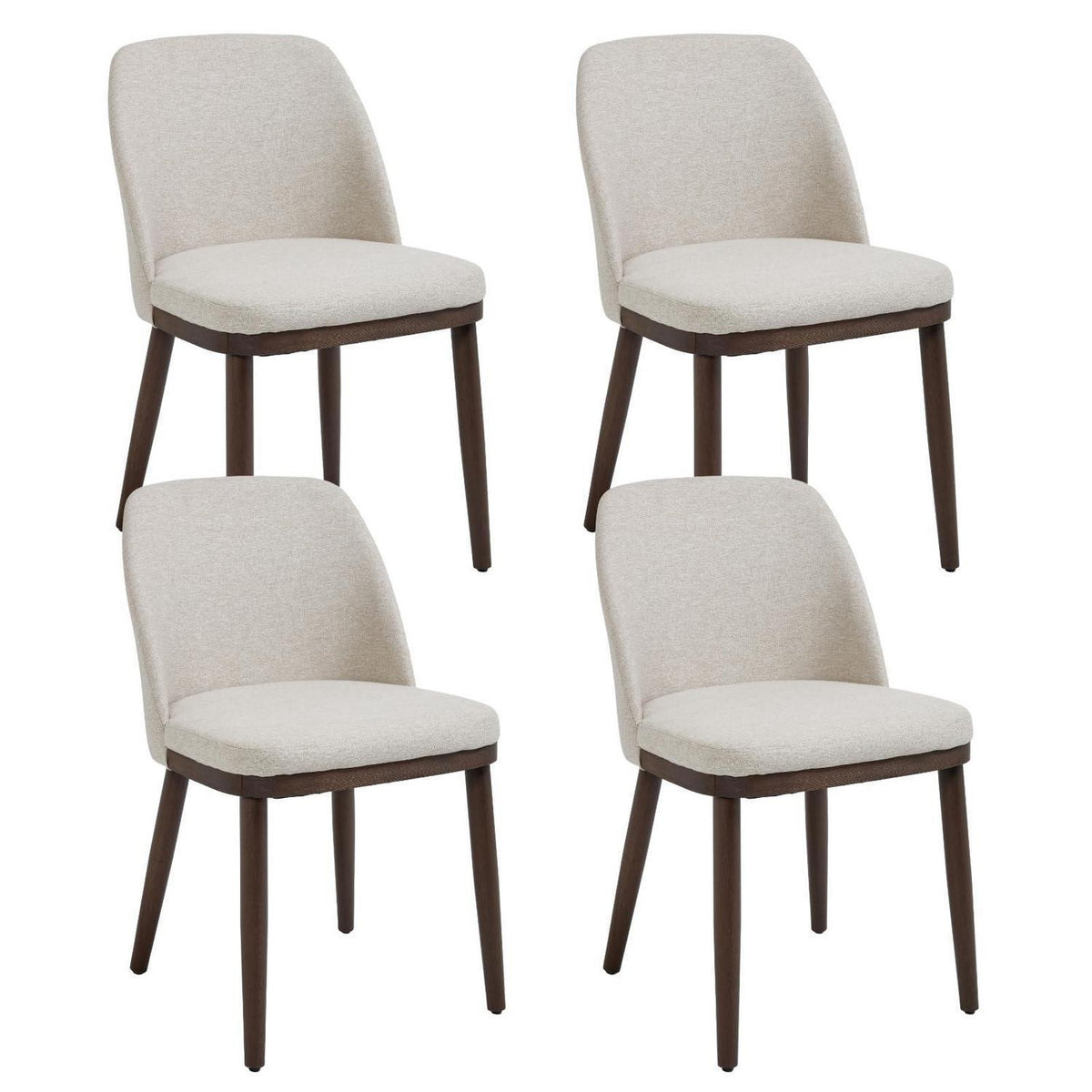 Esszimmerstühle Set 4 – Beige Leinen Polsterstuhl mit Holzbeinen