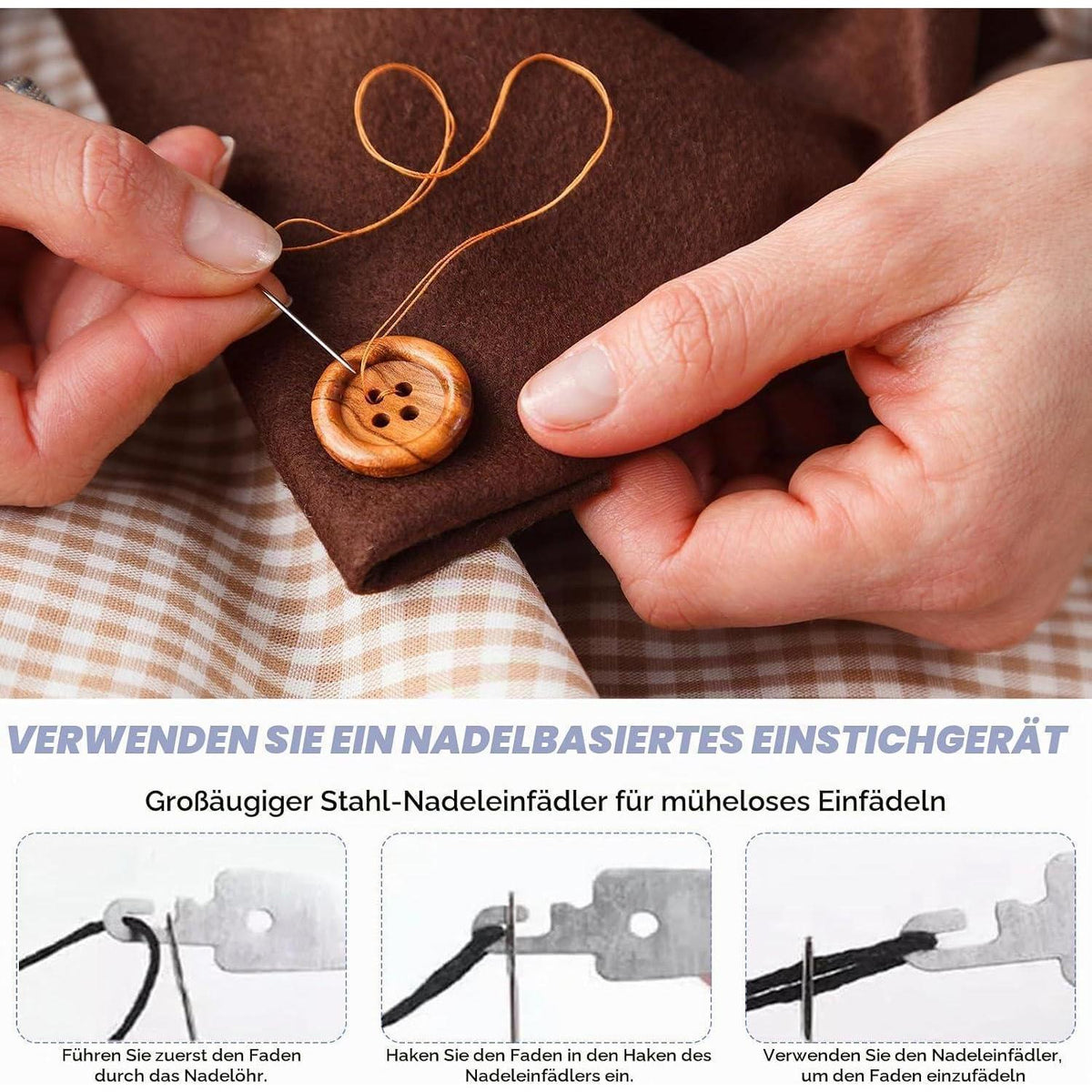31-teiliges Nähset Stahl-Nadeln mit großem Öhr für Handarbeit
