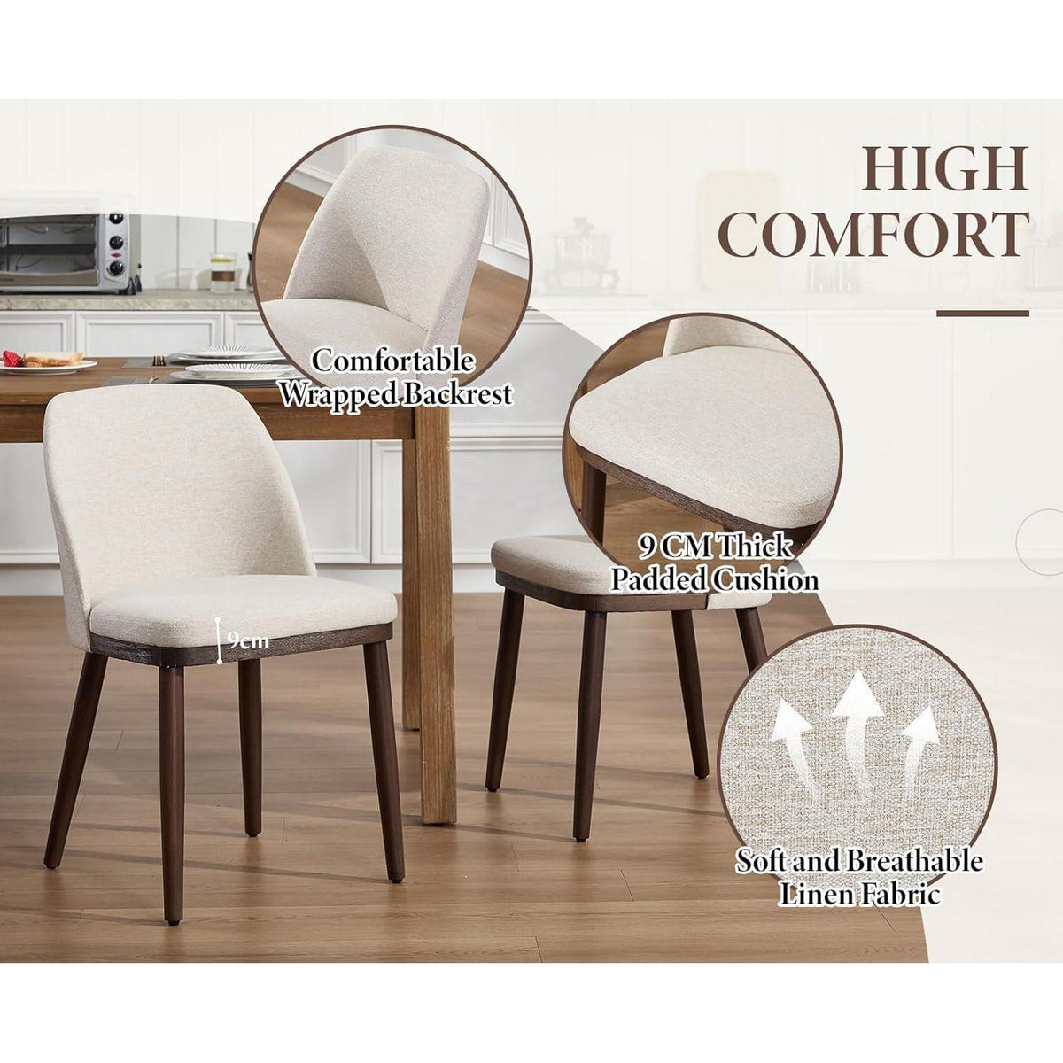 Esszimmerstühle 2er Set, Beige Polsterstuhl mit Holzbeinen