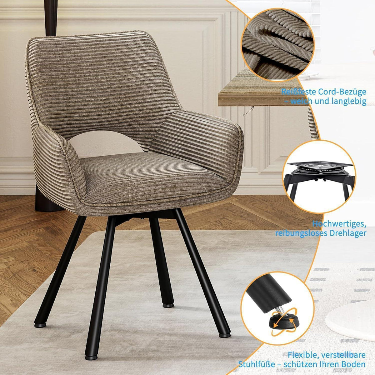 Drehbarer Esszimmerstuhl Set 6x Samt, Taupe | Modern & Komfortabel
