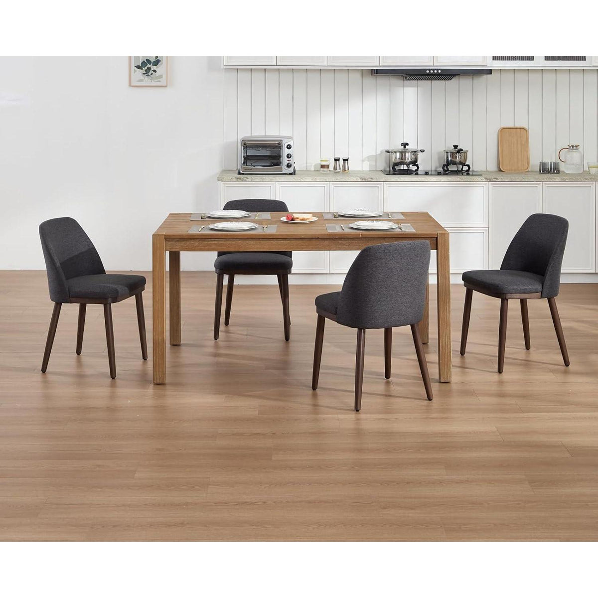 Esszimmerstühle 2er Set, Polsterstuhl mit Holzbeinen Schwarz