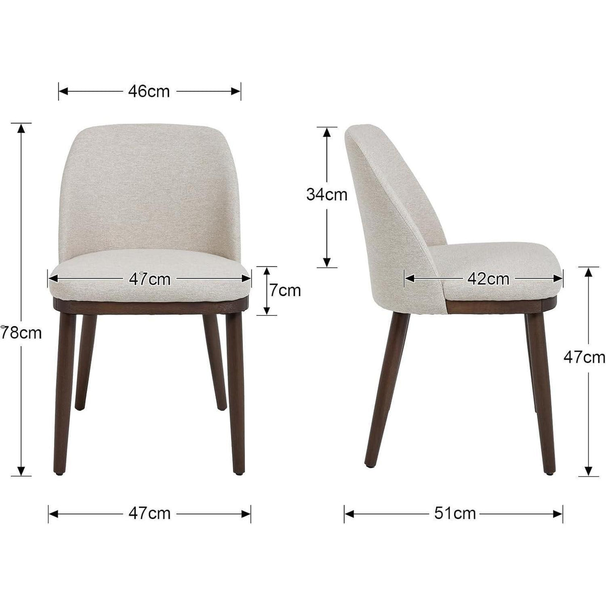 Esszimmerstühle 4er Set, Beige Polsterstuhl mit Holzbeinen