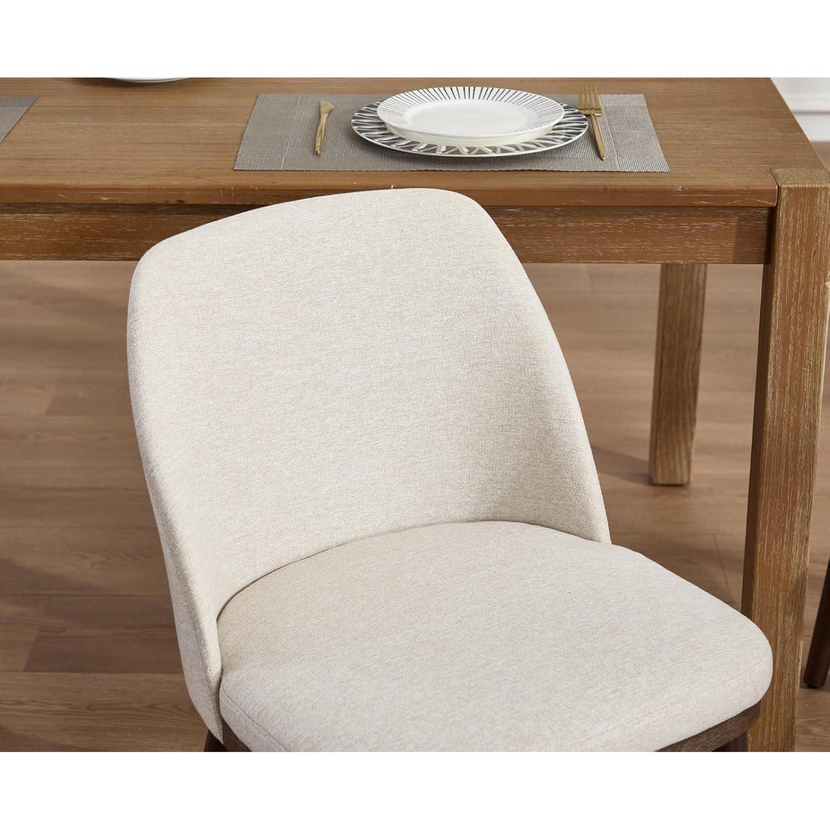 Esszimmerstühle 4er Set, Beige Polsterstuhl mit Holzbeinen