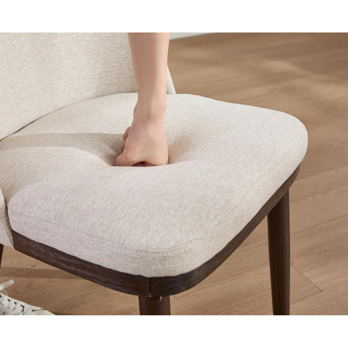 Esszimmerstühle 4er Set, Beige Polsterstuhl mit Holzbeinen