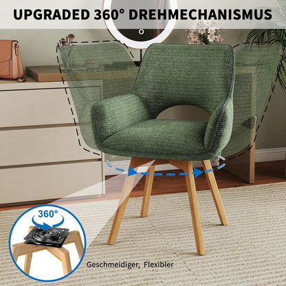Drehbarer Esszimmerstuhl Set (6x) – Grün mit Holzbeinen