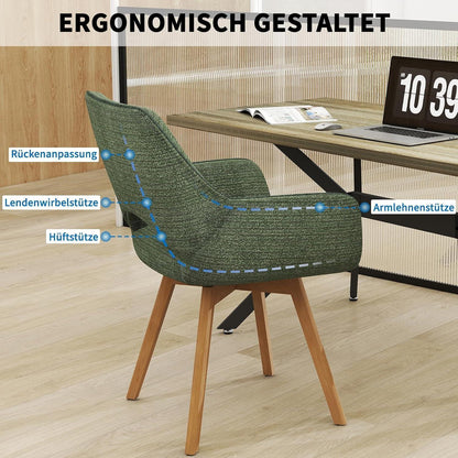 Drehbarer Esszimmerstuhl Set (6x) – Grün mit Holzbeinen