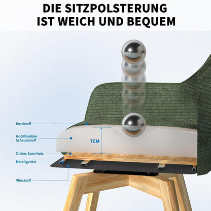 Drehbarer Esszimmerstuhl Set (6x) – Grün mit Holzbeinen