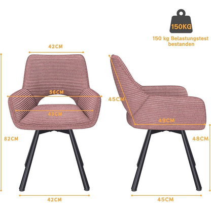 Drehbarer Esszimmerstuhl mit Armlehne – Samt, Rosa-Grün, 2er Set