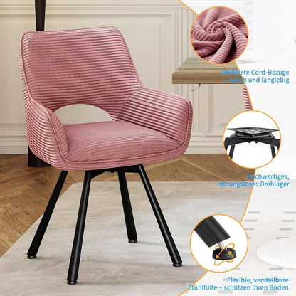 Drehbarer Esszimmerstuhl mit Armlehne – Samt, Rosa-Grün, 2er Set