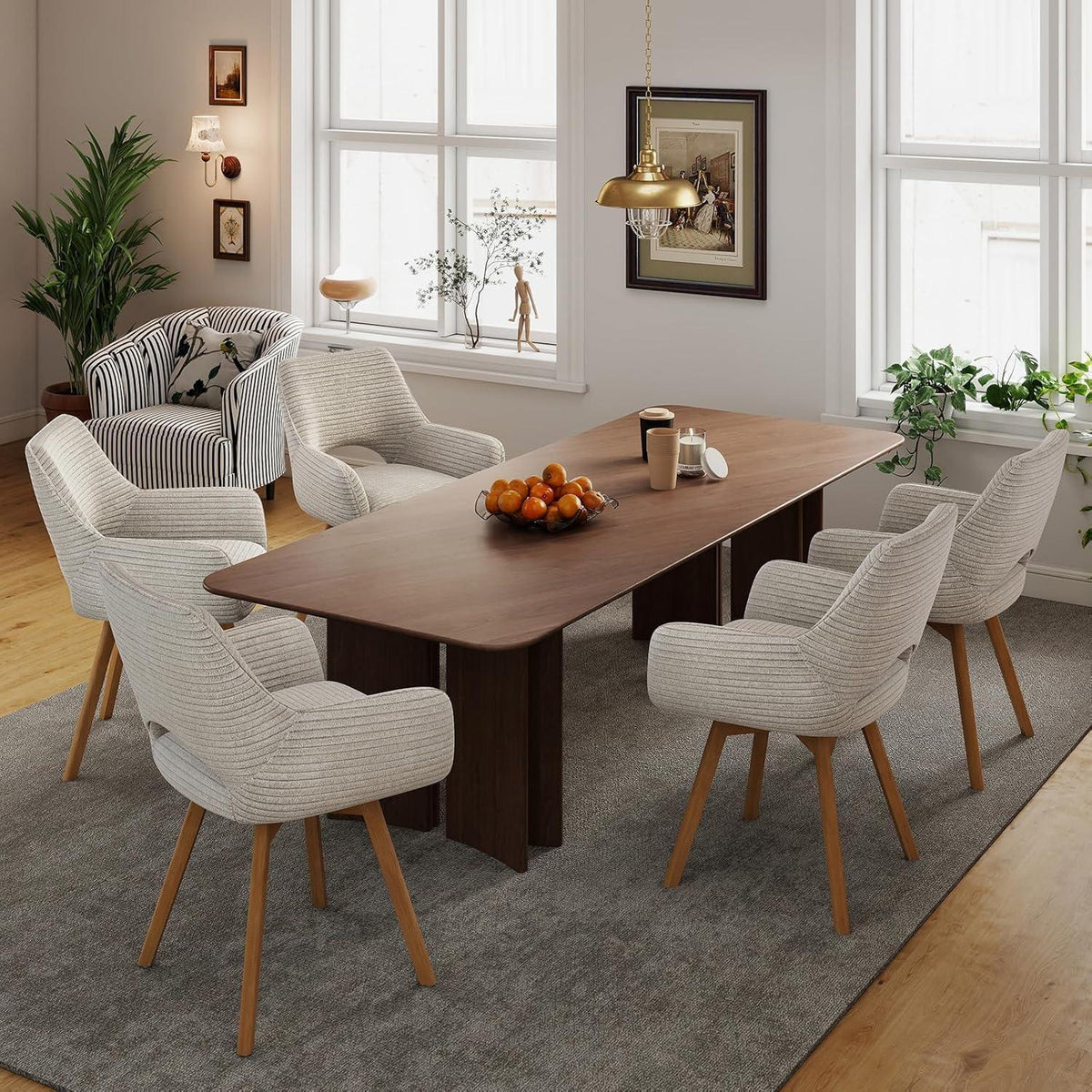 Drehbarer Esszimmerstuhl Set (4x) – Taupe mit Holzbeinen