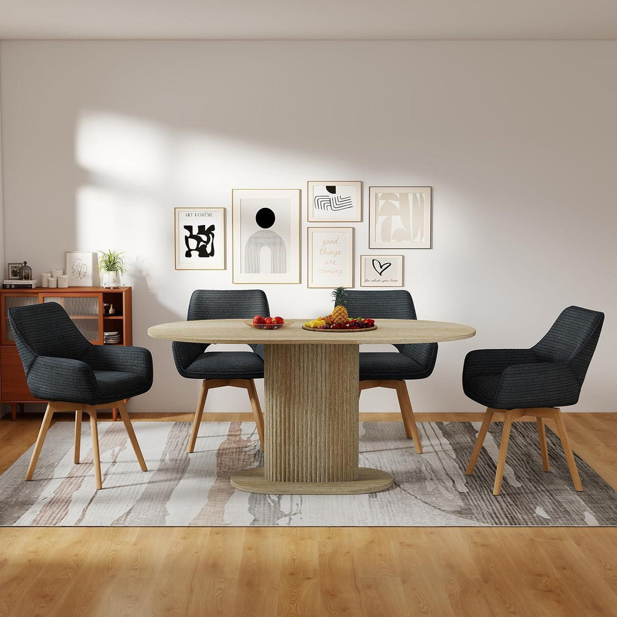 6er Set Drehbar Stühle | Modern & Komfortabel mit Holzbeinen Schwarz