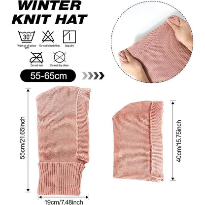 Thermo Strickmütze Damen mit Langer Schal – Rosa Winterhaube