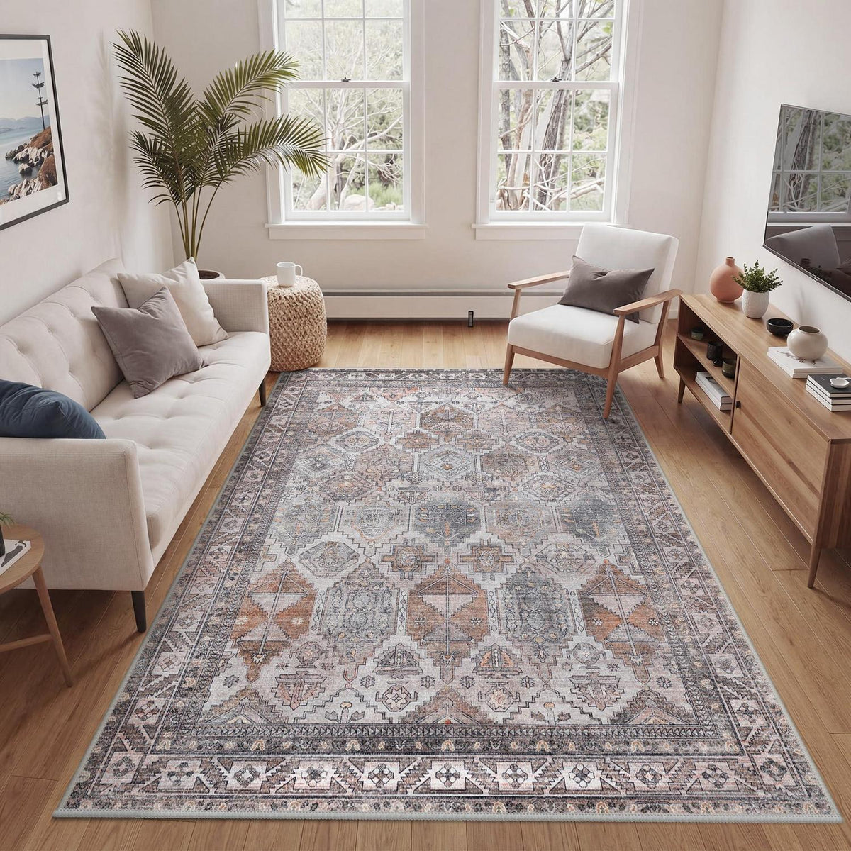 Vintage Teppich Wohnzimmer 160x230cm – Waschbar & Rutschfest