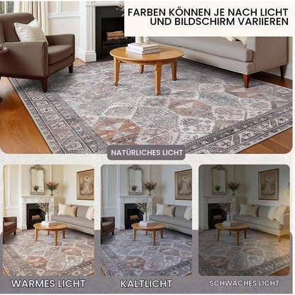 Vintage Teppich Wohnzimmer 160x230cm – Waschbar & Rutschfest