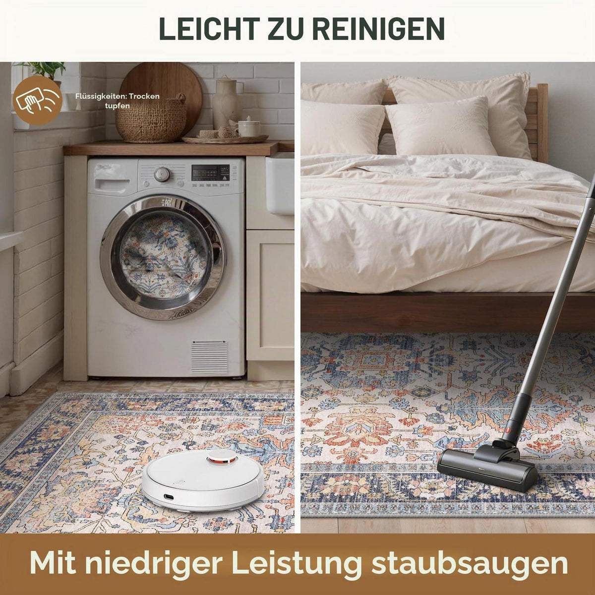 Vintage Teppich Wohnzimmer 160x230cm Rotblau Creme