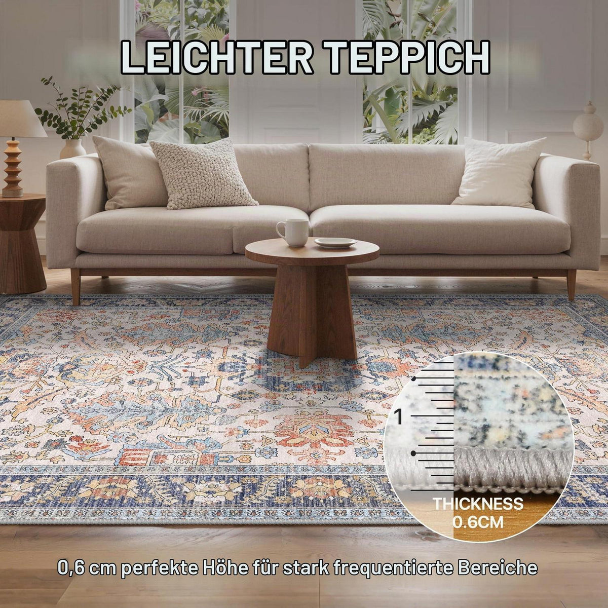 Vintage Teppich Wohnzimmer 160x230cm Rotblau Creme