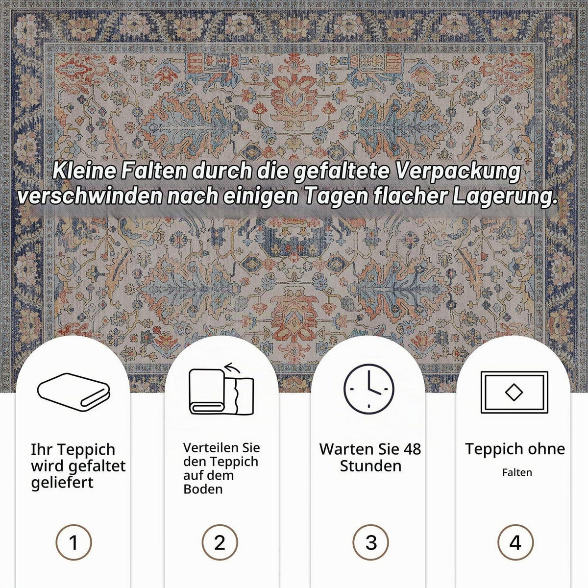 Vintage Teppich Wohnzimmer 160x230cm Rotblau Creme