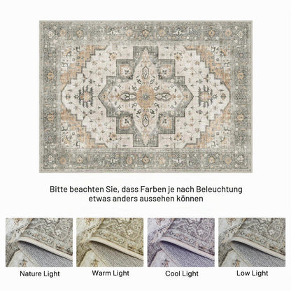 Vintage Teppich Wohnzimmer 300x400cm Taupe – Waschbar & Rutschfest