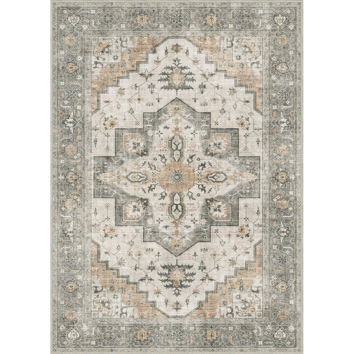 Vintage Teppich Wohnzimmer 300x400cm Taupe – Waschbar & Rutschfest