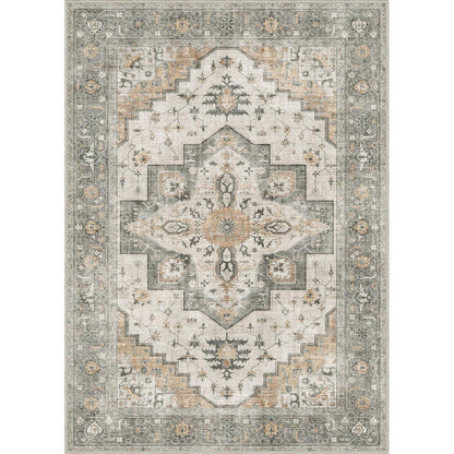 Vintage Teppich Wohnzimmer 300x400cm Taupe – Waschbar & Rutschfest