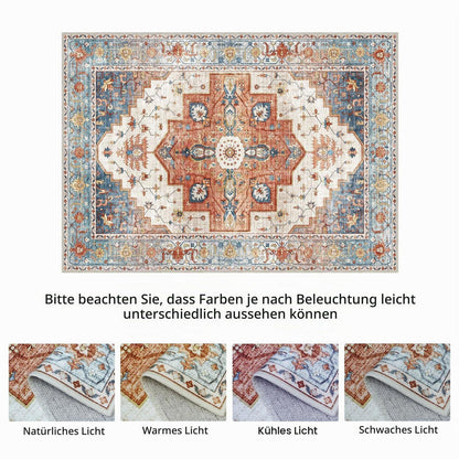 Vintage Teppich 240x300cm Blau-Rot – Waschbar & Rutschfest