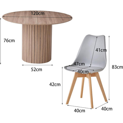 Runder Esstisch 120cm + 6 Stühle – Hellbraun & Grau
