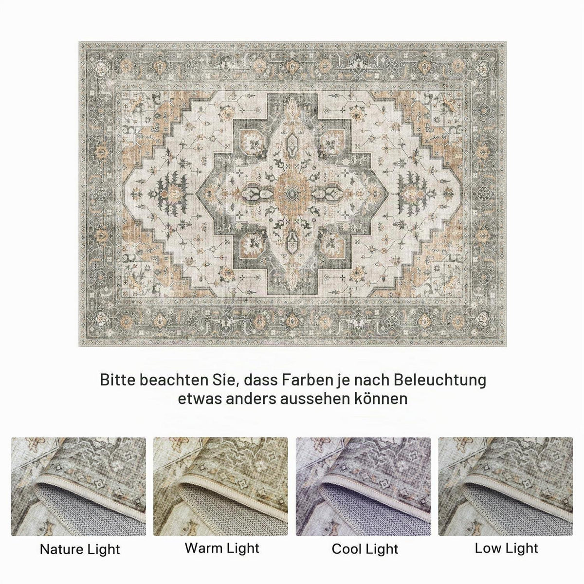 Vintage Teppich Wohnzimmer 240x300cm Taupe – Waschbar & Rutschfest