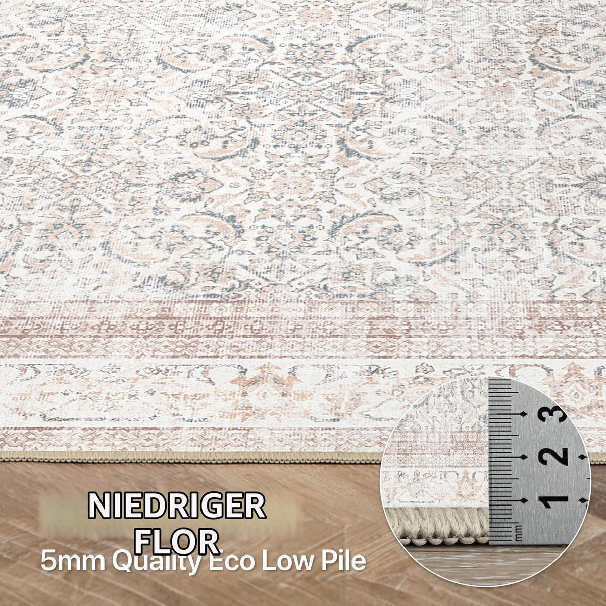 Vintage Teppich Wohnzimmer 240x300cm Hellbeige Rechteckig