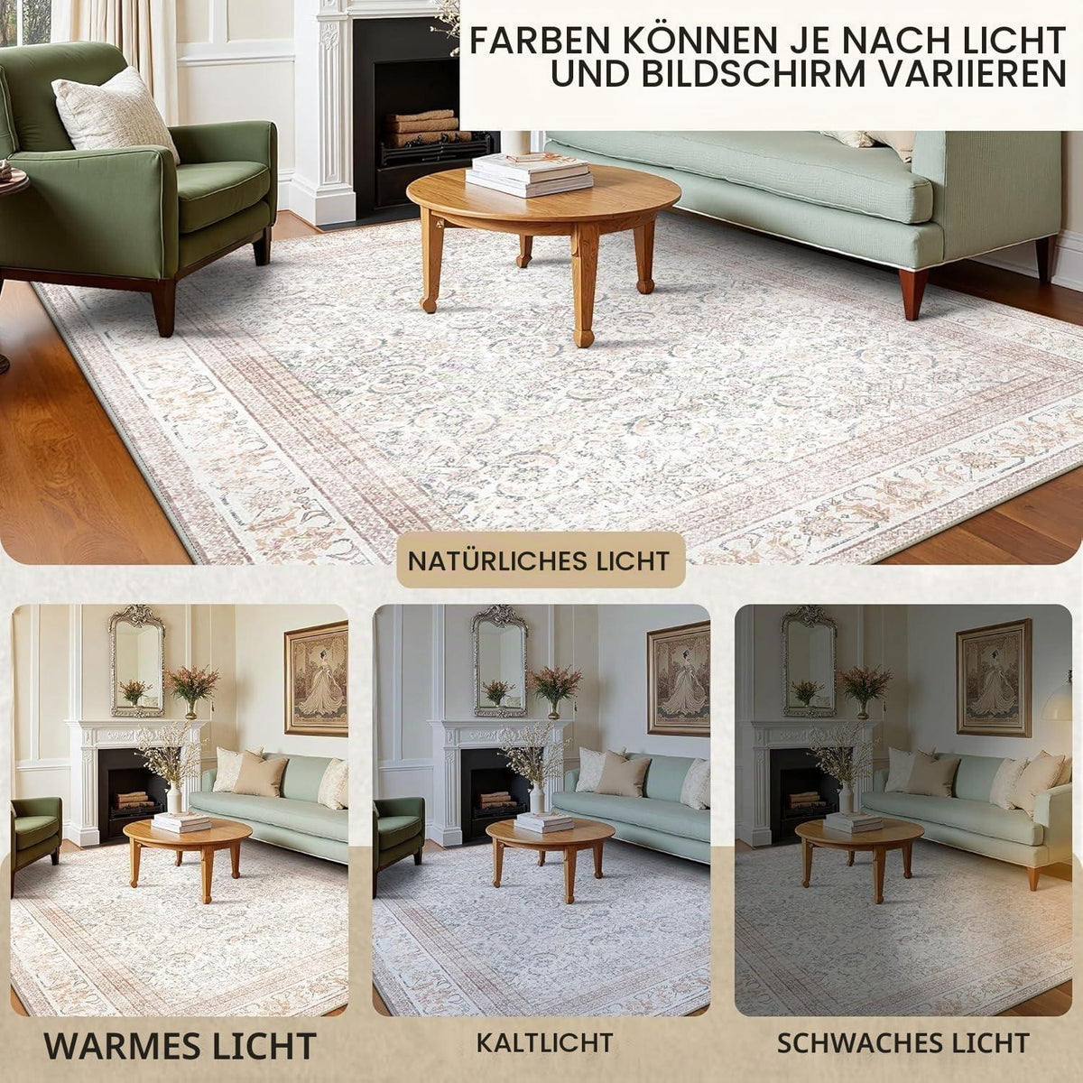 Vintage Teppich Wohnzimmer 240x300cm Hellbeige Rechteckig