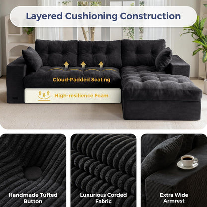 MAXYOYO Ecksofa mit Schlaffunktion & Ottomane, Schwarz