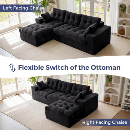 MAXYOYO Ecksofa mit Schlaffunktion & Ottomane, Schwarz