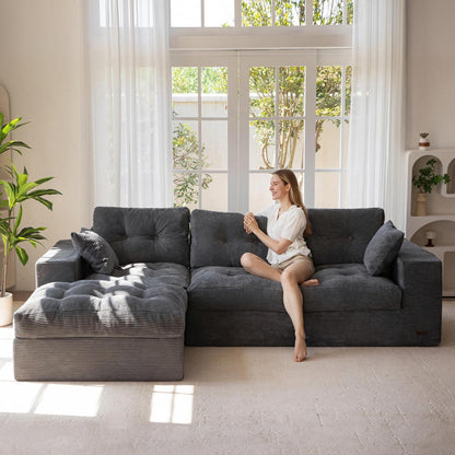 MAXYOYO Ecksofa mit Schlaffunktion & Ottomane, Grau