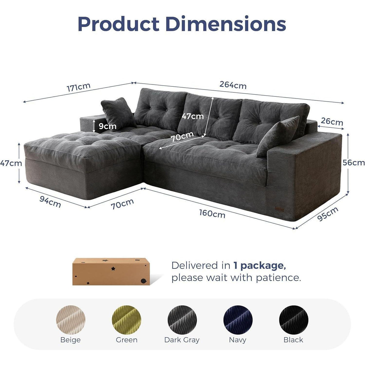 MAXYOYO Ecksofa mit Schlaffunktion & Ottomane, Grau
