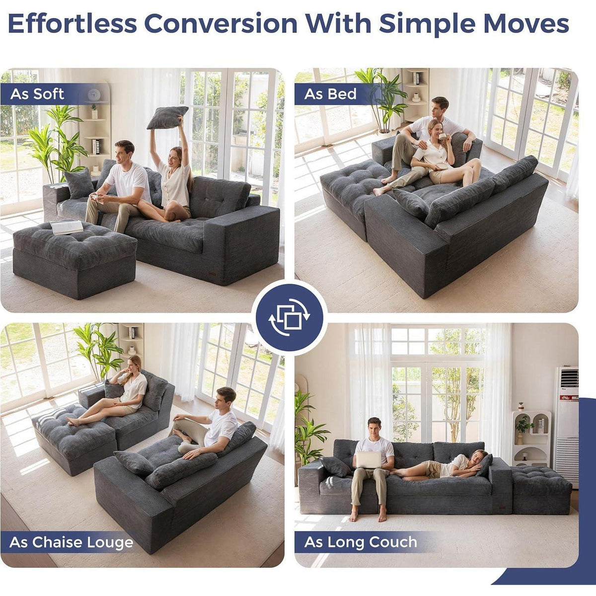 MAXYOYO Ecksofa mit Schlaffunktion & Ottomane, Grau
