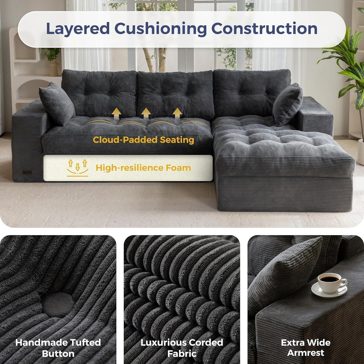MAXYOYO Ecksofa mit Schlaffunktion & Ottomane, Grau