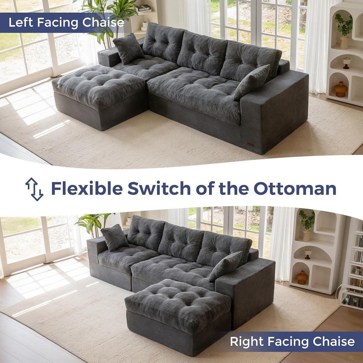 MAXYOYO Ecksofa mit Schlaffunktion & Ottomane, Grau