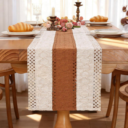 Boho Makramee Tischläufer Braun 30x180 cm – Küchentisch Deko