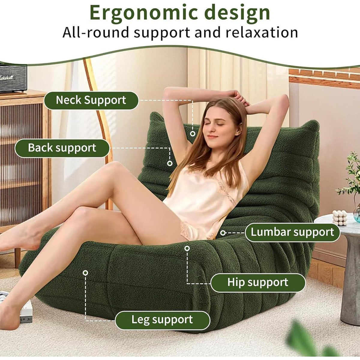 Bequemer Ecksitzsack – Lazy Sofa Grün für Wohnzimmer